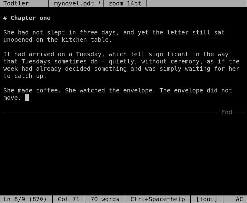Todtler in standard writing mode